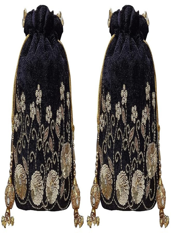 حقيبة بوتلي سوداء مطرزة للنساء من دوقة (عبوة من قطعتين)